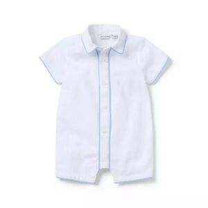 Janie and Jack Baby Piped Collar Romper White and Blue Spring NWT 0-3 Months Boy